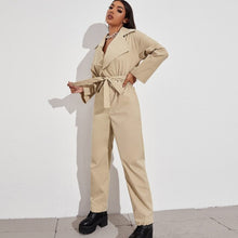 Load image into Gallery viewer, Women High Waist Slim Straight Tube Lace Up Jumpsuit with Belt Long Sleeve Casual Jumpsuit Women Elegance
