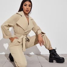 Load image into Gallery viewer, Women High Waist Slim Straight Tube Lace Up Jumpsuit with Belt Long Sleeve Casual Jumpsuit Women Elegance