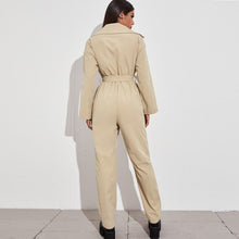 Load image into Gallery viewer, Women High Waist Slim Straight Tube Lace Up Jumpsuit with Belt Long Sleeve Casual Jumpsuit Women Elegance