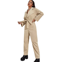 Load image into Gallery viewer, Women High Waist Slim Straight Tube Lace Up Jumpsuit with Belt Long Sleeve Casual Jumpsuit Women Elegance