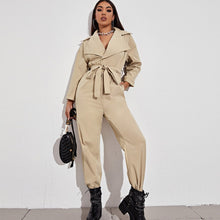 Load image into Gallery viewer, Women High Waist Slim Straight Tube Lace Up Jumpsuit with Belt Long Sleeve Casual Jumpsuit Women Elegance