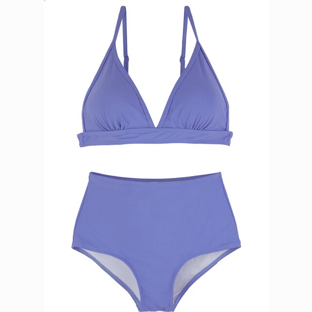 Women High Waisted Bikini Set Solid Swimwear Solid Biquinis Padded Two Pieces Swimsuit Sexy Bathing Suit