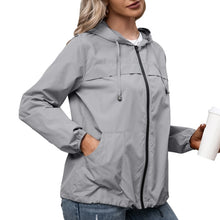 Load image into Gallery viewer, Women Hooded Jacket for Autumn 2021 Windbreaker Waterproof Pockets Zippered Outwear Raincoat Streetwear Winter Jackets Femme