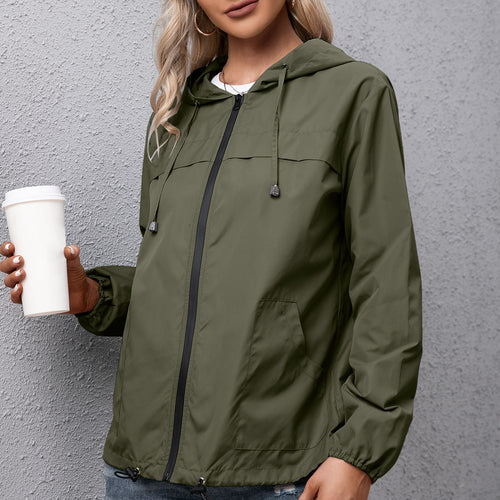Women Hooded Jacket for Autumn 2021 Windbreaker Waterproof Pockets Zippered Outwear Raincoat Streetwear Winter Jackets Femme