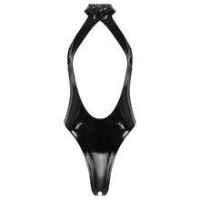 Load image into Gallery viewer, Women Hot Wet Look Exotic Teddies Leather Lingerie Open Cups Open Crotch High Cut Exposing Bodysuit Catsuit for Clubwear Costume