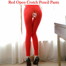 Load image into Gallery viewer, Women Ice Silk Shiny Open Crotch Long Sheer Pants See Through Elastic Pencil Pants Transparent Slim Sexy See Through Leggings