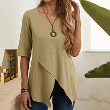 Load image into Gallery viewer, Women Irregular Blouse Shirt Casual Solid O-Neck Elegant Short Sleeve Pockets Top Blouse Plus Size Summer Daily Shirt Tunic