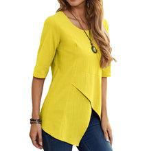 Load image into Gallery viewer, Women Irregular Blouse Shirt Casual Solid O-Neck Elegant Short Sleeve Pockets Top Blouse Plus Size Summer Daily Shirt Tunic