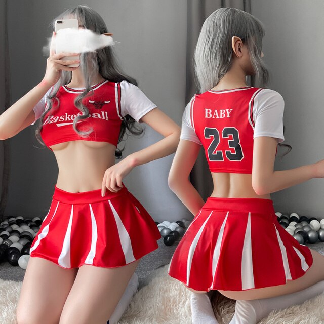 Women Japanese Schoolgirl Cosplay Uniform Girl Sexy Lingerie Adults Cheerleader Costume Set Halloween Femme Mini Pleated Skirt