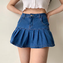 Load image into Gallery viewer, Women Jeans Skirts High Waist Pleated Zipper Mini Skirts Summer Streetwear Bottom Y2K Skinny Blue Sexy Gothic Black Denim Skirt