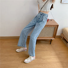 Load image into Gallery viewer, Women Jeans Trousers Lace Pleated Womens Clothes Casual Loose 2XL BF High Waist Fashion Korean Style New Vintage Female Wide Leg