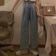 Load image into Gallery viewer, Women Jeans Trousers Lace Pleated Womens Clothes Casual Loose 2XL BF High Waist Fashion Korean Style New Vintage Female Wide Leg