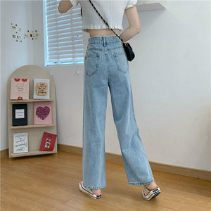 Women Jeans Trousers Lace Pleated Womens Clothes Casual Loose 2XL BF High Waist Fashion Korean Style New Vintage Female Wide Leg