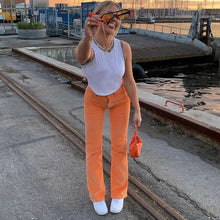 Load image into Gallery viewer, Women Jeans Women 2021 New Women Pants Retro Brown Pocket High Waist Straight Pants Women Casual Pants for women denim jeans