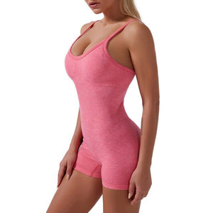 Women Jumpsuit Spaghetti Straps Vest Shorts Compression Breathable Elastic Bodysuits Workout Fitness Sportswear Bodycon Rompers