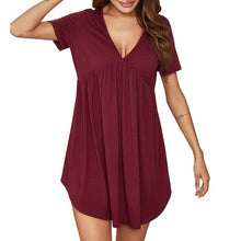 Load image into Gallery viewer, Women Knitted Nightdress Sexy Deep V Neck Nightgown Pleated Soft Nightie Loose Sleepwear Nightwear Mujer Sleep dress