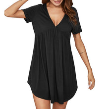 Load image into Gallery viewer, Women Knitted Nightdress Sexy Deep V Neck Nightgown Pleated Soft Nightie Loose Sleepwear Nightwear Mujer Sleep dress