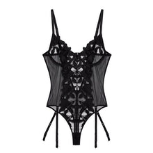 Load image into Gallery viewer, Women Lace Bodysuit Embroidery Bodys Lingerie Garter Transparent Deep V Neck Bra Femlae Sexy Bodys Mesh Dot Bodycon Top