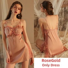 Load image into Gallery viewer, Women Lace Sleepwear Pajamas Sets Plush Sexy Night Dress Silk Robe Lingerie Bathrobe Camisolas Nightgown Lounge SleepTops Summer