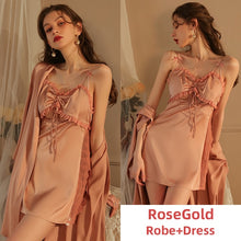 Load image into Gallery viewer, Women Lace Sleepwear Pajamas Sets Plush Sexy Night Dress Silk Robe Lingerie Bathrobe Camisolas Nightgown Lounge SleepTops Summer