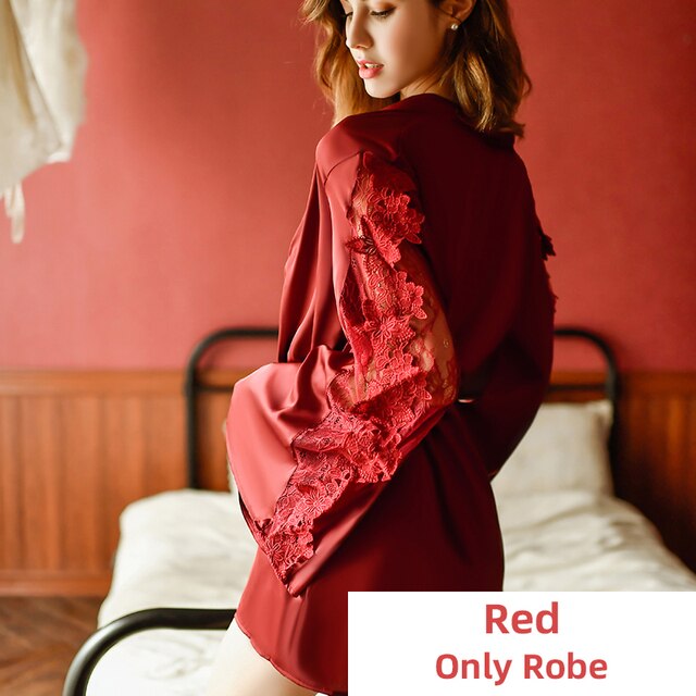 Women Lace Sleepwear Pajamas Sets Plush Sexy Night Dress Silk Robe Lingerie Bathrobe Camisolas Nightgown Lounge SleepTops Summer