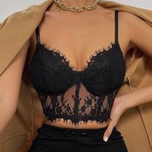 Load image into Gallery viewer, Women Lace Summer Crop Tops Sexy Spaghetti Straps Camis Female See Through Corset Tops Floral Surface Mesh Camisole Bustier Top