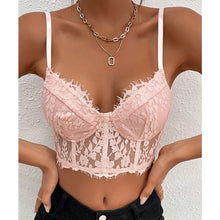 Load image into Gallery viewer, Women Lace Summer Crop Tops Sexy Spaghetti Straps Camis Female See Through Corset Tops Floral Surface Mesh Camisole Bustier Top