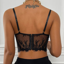 Load image into Gallery viewer, Women Lace Summer Crop Tops Sexy Spaghetti Straps Camis Female See Through Corset Tops Floral Surface Mesh Camisole Bustier Top