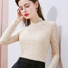 Load image into Gallery viewer, Women Lace Tops New 2021 Spring Long Sleeve Hollow out T-Shirt Elegant Slim Turtleneck Lady Shirt Plus Size Women Blusas