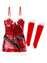 Load image into Gallery viewer, Women Ladies 2020 Sexy Christmas Costumes Santa Dress Shiny Sequines Bodycon Red Dress for Xmas Party New Year Roleplay Clothes