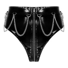 Load image into Gallery viewer, Women Latex Underwear Sexy Lingerie Female Wetlook Patent Leather Micro Bikini Briefs Zipper Crotch Metal Chain Sissy Panties