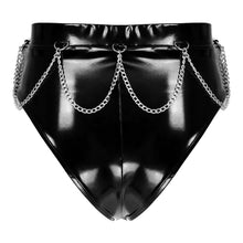 Load image into Gallery viewer, Women Latex Underwear Sexy Lingerie Female Wetlook Patent Leather Micro Bikini Briefs Zipper Crotch Metal Chain Sissy Panties