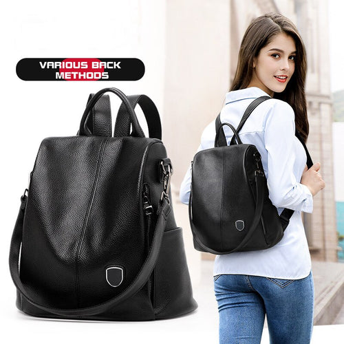 Women Leather Backpack Cowhide Genuine Leather Knapsack Colleague Girls Student School Bag  Lady Travel Packsack Shoulder Bags