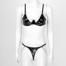 Load image into Gallery viewer, Women Leather Hot Porno Lingerie Set Underwire Metal Chain Bra Hollow Out Thong Garter Set Sexy Women Hot Erotic Underwear Sets