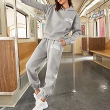 Load image into Gallery viewer, Women Letter Print Two Piece Sets Loose Full Sleeve Hooded Sweatshirts And Jogging Long Sweatpant Suits Casual Tracksuits