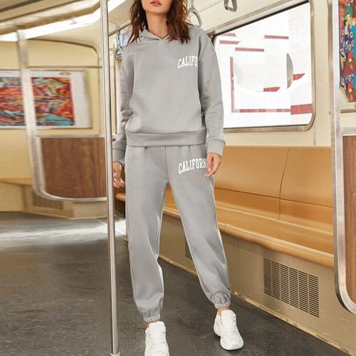 Women Letter Print Two Piece Sets Loose Full Sleeve Hooded Sweatshirts And Jogging Long Sweatpant Suits Casual Tracksuits
