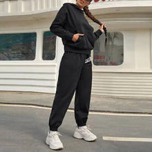 Load image into Gallery viewer, Women Letter Print Two Piece Sets Loose Full Sleeve Hooded Sweatshirts And Jogging Long Sweatpant Suits Casual Tracksuits