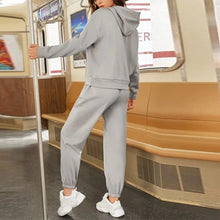 Load image into Gallery viewer, Women Letter Print Two Piece Sets Loose Full Sleeve Hooded Sweatshirts And Jogging Long Sweatpant Suits Casual Tracksuits