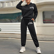 Load image into Gallery viewer, Women Letter Print Two Piece Sets Loose Full Sleeve Hooded Sweatshirts And Jogging Long Sweatpant Suits Casual Tracksuits