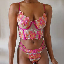 Load image into Gallery viewer, Women Lingerie Set Floral Embroidery Intimate Sissy Lace Leceria Two Pieces Underwear Push Up Bra and Panty Transparent Lingere