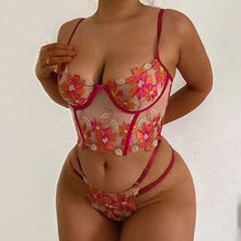 Load image into Gallery viewer, Women Lingerie Set Floral Embroidery Intimate Sissy Lace Leceria Two Pieces Underwear Push Up Bra and Panty Transparent Lingere