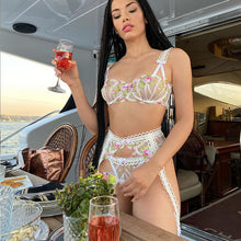 Load image into Gallery viewer, Women Lingerie Sexy Floral Embroidery Curvy Delicate Underwear 3-Pieces Exotic Sets Push Up Bra and Brief Sets Erotic Costumes