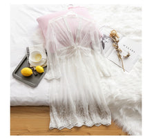 Load image into Gallery viewer, Women Long Sheer Nigthgowns Lingerie with Robe Embroidery Beautiful Lace White Bathrobe Sexy Kawaii Pajamas Dress
