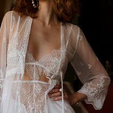 Load image into Gallery viewer, Women Long Sheer Nigthgowns Lingerie with Robe Embroidery Beautiful Lace White Bathrobe Sexy Kawaii Pajamas Dress