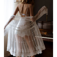 Load image into Gallery viewer, Women Long Sheer Nigthgowns Lingerie with Robe Embroidery Beautiful Lace White Bathrobe Sexy Kawaii Pajamas Dress
