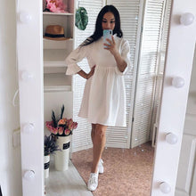 Load image into Gallery viewer, Women Loose Mini Short Dresses Sweet Ruffle Sleeve Stand Collar Dress 2021 Spring Summer New Fashion Casual Solid Color Dress