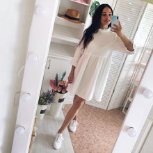 Load image into Gallery viewer, Women Loose Mini Short Dresses Sweet Ruffle Sleeve Stand Collar Dress 2021 Spring Summer New Fashion Casual Solid Color Dress