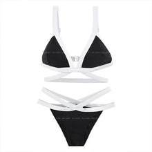 Load image into Gallery viewer, Women Low Waist Bikini Set Bandage Swimwear Solid Biquinis Women Two Pieces Swimsuit Sexy Padded Bathing Suit Korea Style