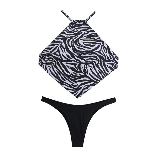 Women Low Waisted Triangle Bikini Set Swimwear Summer Halter Biquinis Padded Two Pieces Swimsuit Sexy Bathing Suit Korea Style