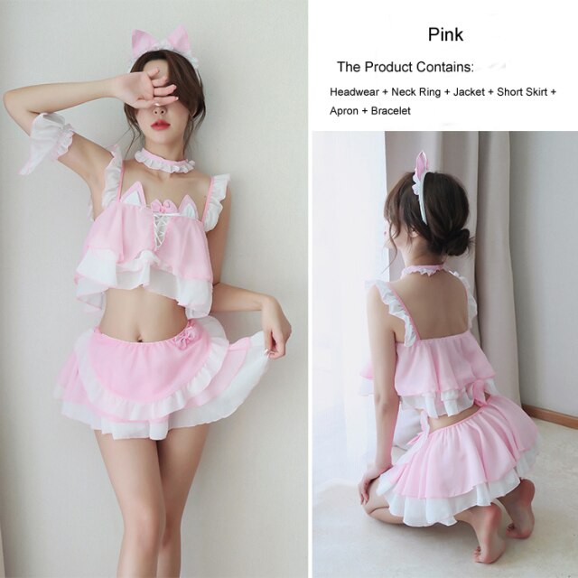 Women Maid Outfit Maid Cosplay Costume Lolita Dress Kawaii Anime Dresses Lace Cafe Uniform Passion Temptation Sexy Lingerie Suit